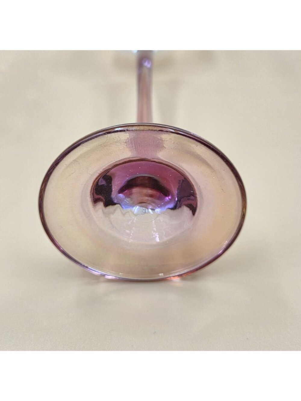 Vintage Pink Iridescent Stemmed Glass Candleholder Set Graduated Trio - Picture 5 of 5